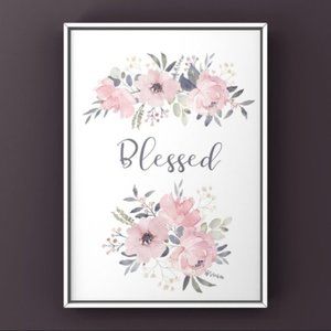 Abstract soft floral watercolor Blessed art print